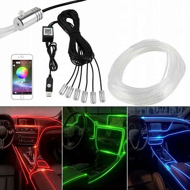 Světlovod do auta Osvětlení Ambient Led Rgb 8 m Apka+dálkový Ovladač Set
