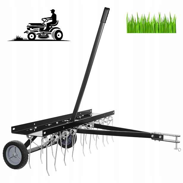 Černý Ocelový Velký Vertikutátor Na Trávník Na Kolečkách Pro Traktor Sekačky