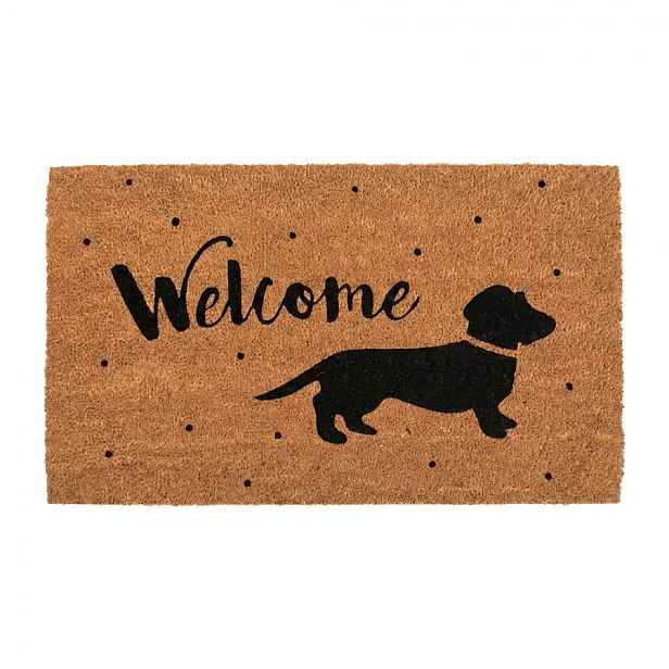 Hnědá kokosová rohožka s jezevčíkem Welcome - 75*45*1 cm Clayre & Eef
