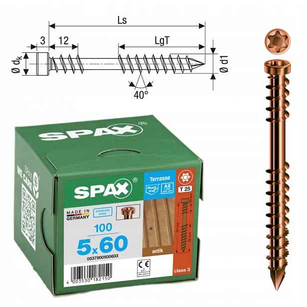 Spax šrouby na terasovou desku 5x60 mm Staré zlato 100 ks