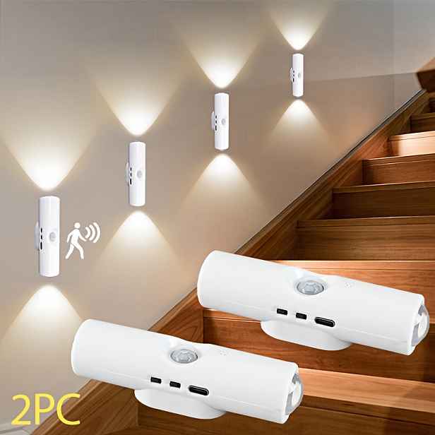 TEMU 4ks/2ks LED Světla s Pohybovým Senzorem, 3 Barvy LED Světla s Dvojitou Hlavou, Nastavitelná Jasnost, USB Nabíjecí s Vestavěnou Baterií 500mAh,