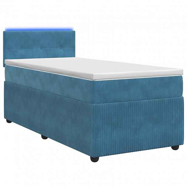 vidaXL Postel boxspring s matrací s LED pásky Modrá 100 x 200 cm Samet