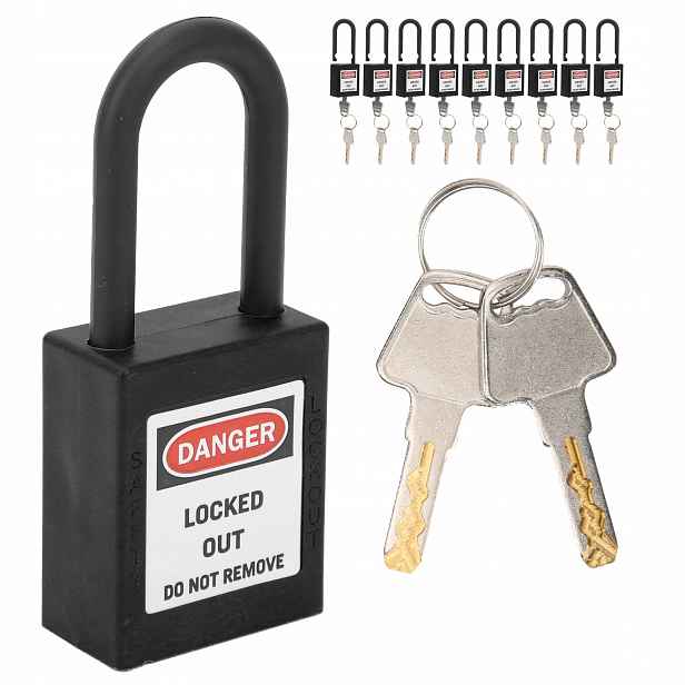 10 Ks Visací Zámek Loto Lockout Ochrana Práce 38MM Černý