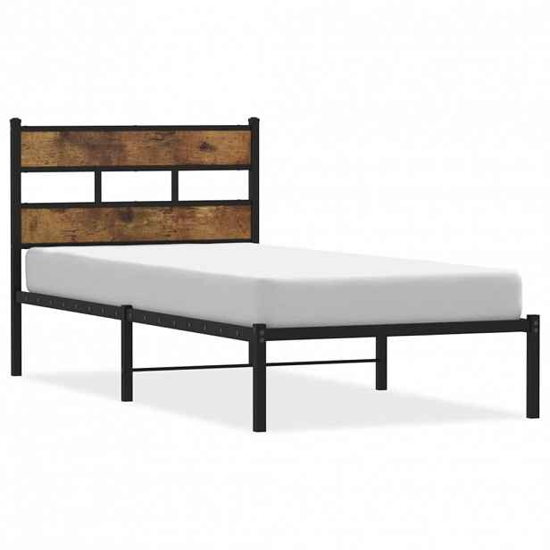 vidaXL Kovový rám postele bez matrace kouřový dub 80 x 200 cm