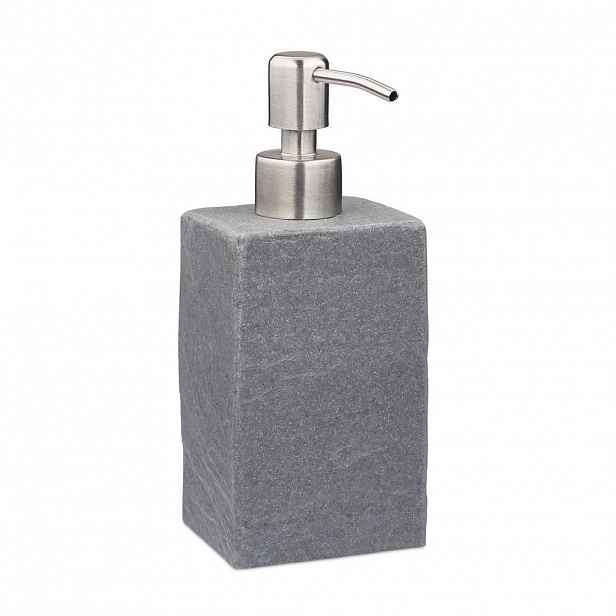 Relaxdays DÁVKOVAČ MÝDLA Šedý kamenný vzhled hranatý polyresin nerez 200 ml