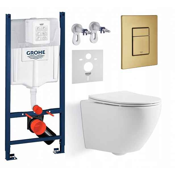 Sada Wc Grohe Rapid s mísou na Wc Blatna a tlačítkem zlatá kartáčovaná