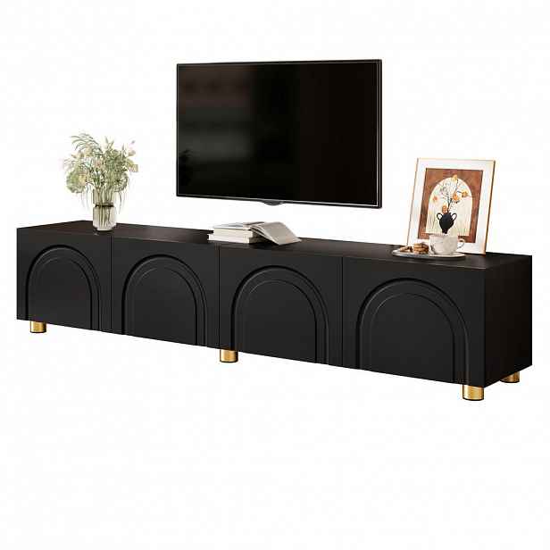 STILVORA TV STOLEK černý s kovovými nohami, 180×35×40 cm, do obývacího pokoje