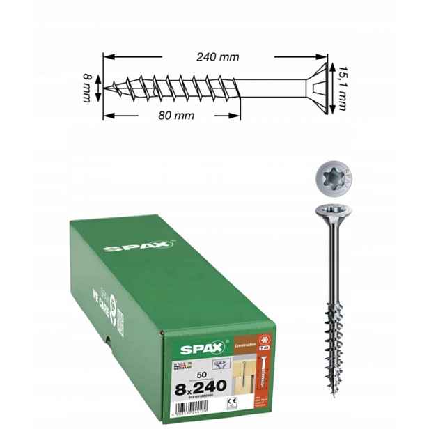 Univerzální vruty Wirox pro dřevěné konstrukce Spax 8 x 240 mm 50 ks