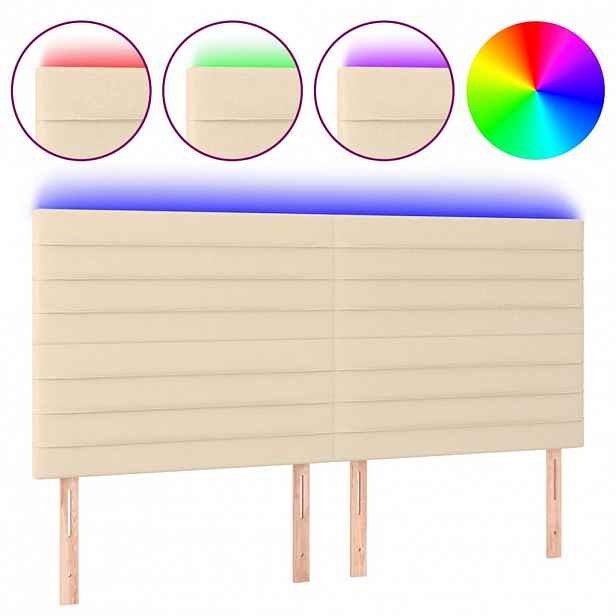 vidaXL Čelo postele s LED krémová 200x5x118/128 cm textil