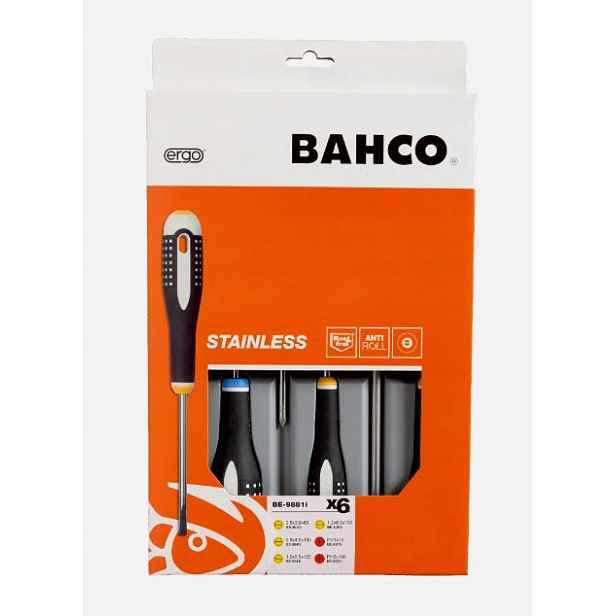 6 šroubováků z nerezové oceli pro ploché a Ph šrouby, Bahco [BE-9881i]
