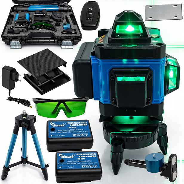 Křížový laser 4D 360° 16 linií zelený laserová vodováha stativ Ondragon