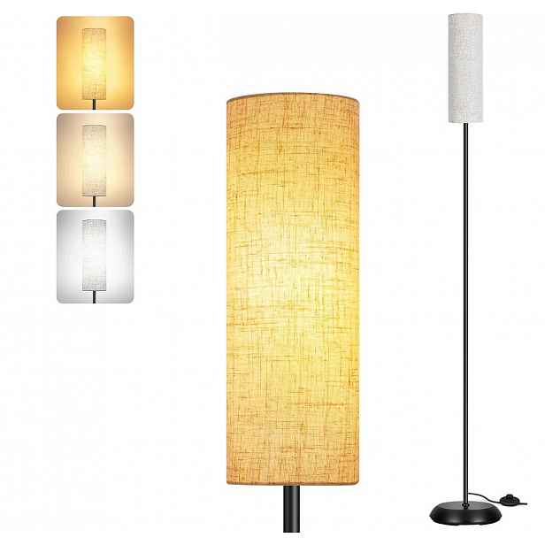 12W Stojací Led podlahová lampa 175 cm pro čtení Abažur Béžová E27