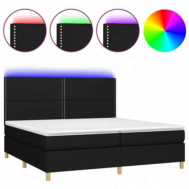 vidaXL Box spring postel s matrací a LED černá 200x200 cm textil