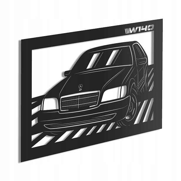 Dřevěný 3D obraz Mercedes W140 Nástěnná Dekorace Dárek XL