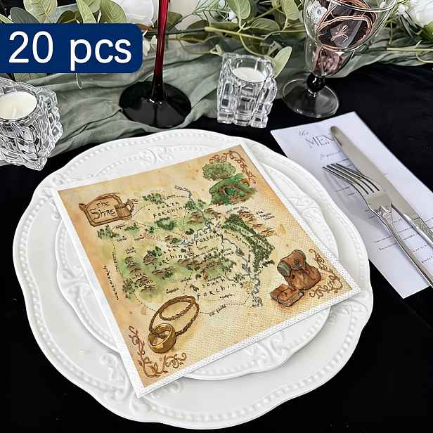 TEMU 20 ks Warner Bros. ubrousky na párty s Pán prstenů vhodné pro narozeniny, vánoční dárky, dekorace LOTR s ikonickým WB & - 2vrstvé pro hobití