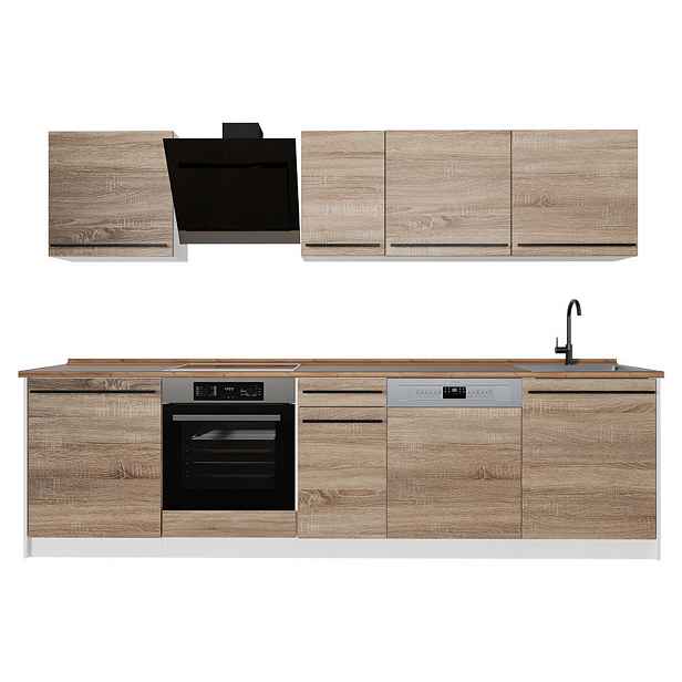 Vicco KUCHYŇSKÝ KOUT R-Line, Sonoma/Bílá, 280 cm pracovná doska Dub Goldkraft
