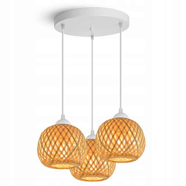 Závěsné Stropní Svítidlo Bambusová pletená Boho Přírodní 583-EZ3 Led Bílá