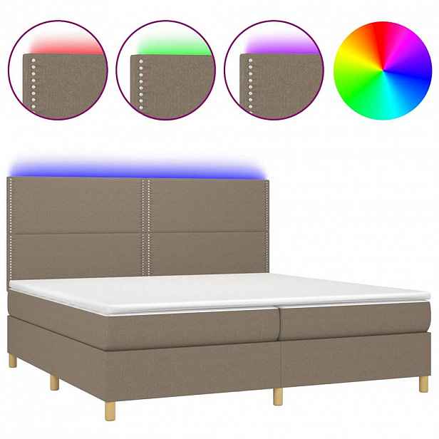 vidaXL Box spring postel s matrací a LED taupe 200x200 cm textil