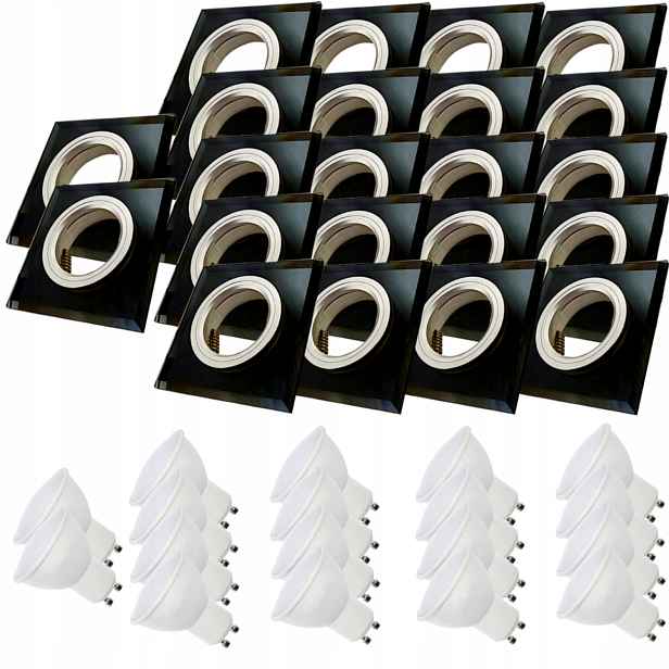 22x Skleněná Černá Stropní Lampa Čtverec Objímka Očko Led Žárovky 10W