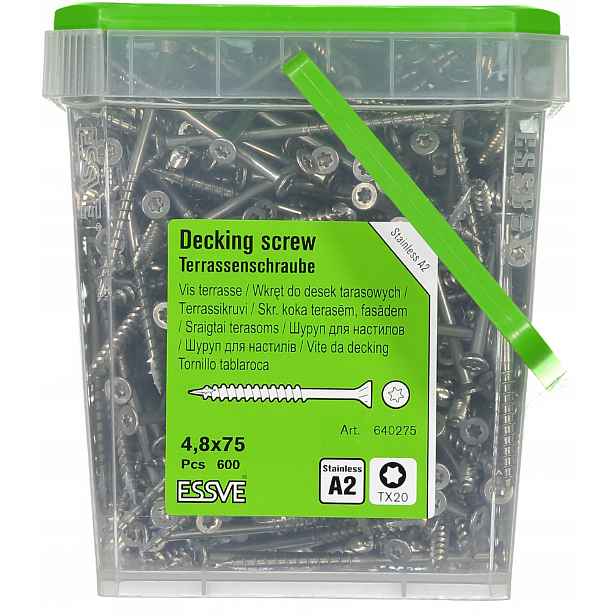 Essve Classic Terasový šroub na dřevo Nerezová ocel A2 4,8x75 mm 600 ks