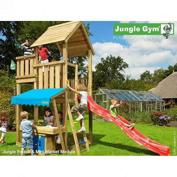 Hřiště Jungle Palace se skluzavkou, modulem MiniMarket a 2-Swing  Frame
