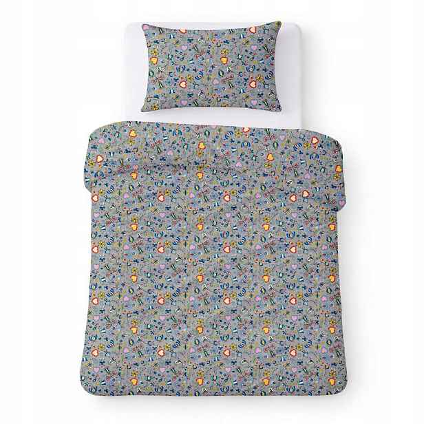 Povlečení bavlněné 140x200 šedé s folkovými vzory, moderní Cotton Home