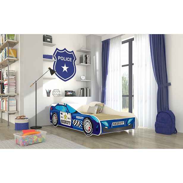 Dětská postel ve tvaru auta s osvětlením 70x140 KELSERA - modré