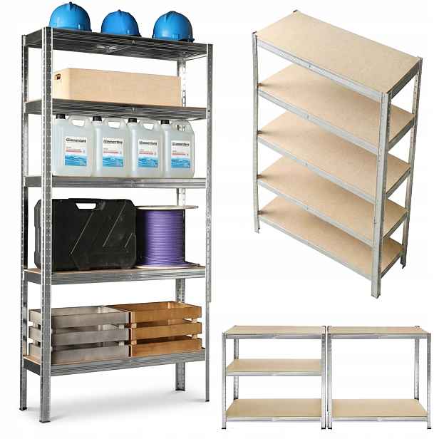 Garážový kovový regál na stisk 180x90x40 5 polic, silný, 875 kg