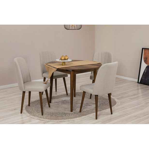 Jídelní set s rozkládacím stolem a židlemi (5 kusů) Vina 1005 - Walnut, Cream