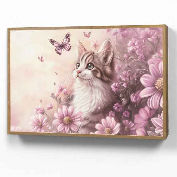 OnlyWow DOBÍJECÍ NOČNÍ LAMPIČKA Koťátko - Květiny - Motýli - Fialová 90x60 cm