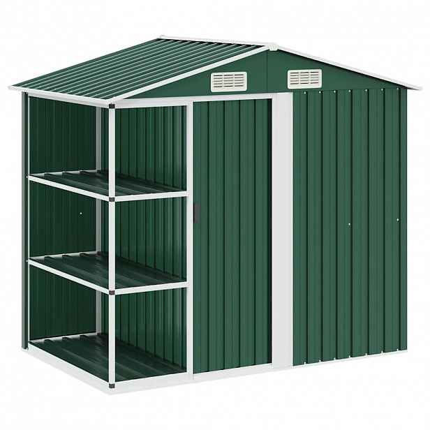 vidaXL Zahradní domek s regálem zelený 205 x 130 x 183 cm železo