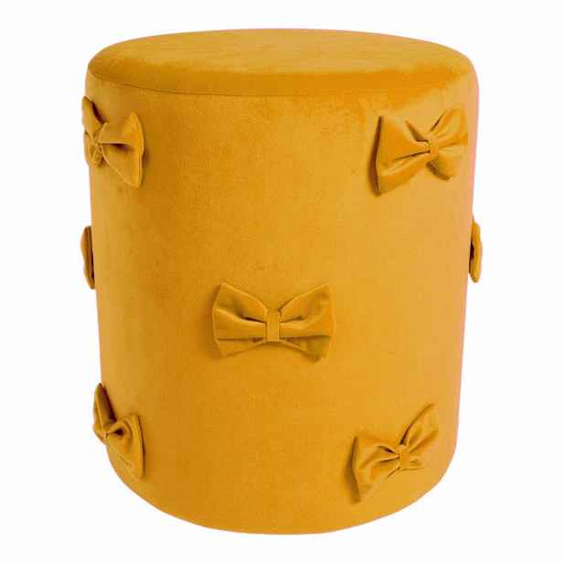 Žlutý sametový taburet s mašlemi Pouf Bow honey – 37*37*42 cm Mars & More