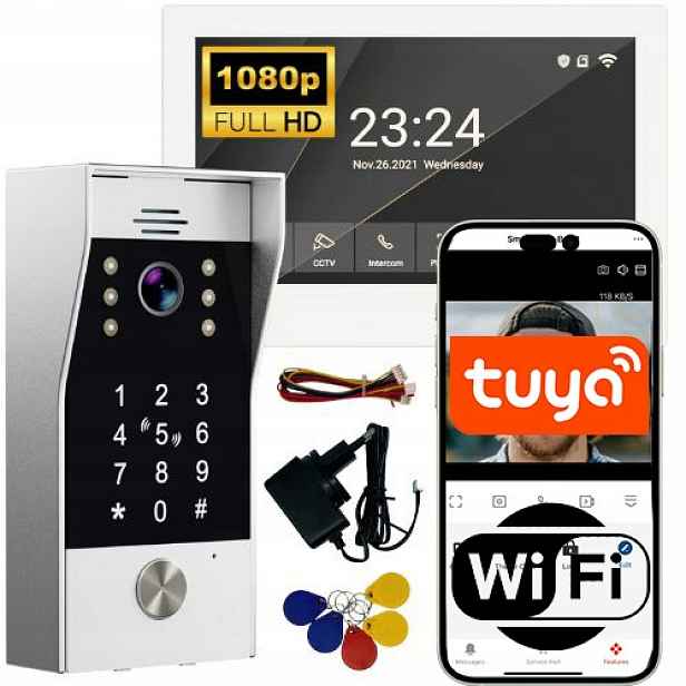 2-vodičový WiFi 7" Full Hd videotelefon s kódovou klávesnicí a Rfid
