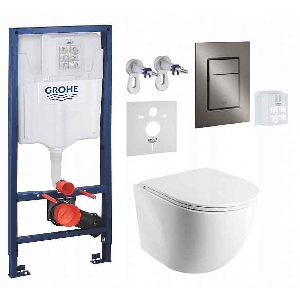 Wc stojan Grohe Rapid Sl s miskou Omnires a tlačítkem grafit, kartáčovaný