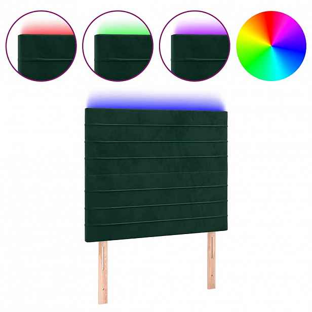 vidaXL Čelo postele s LED tmavě zelená 80x5x118/128 cm samet