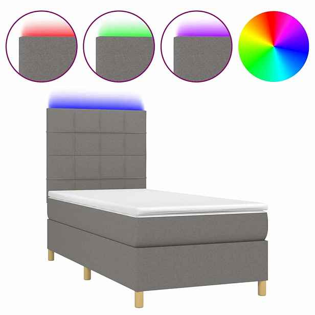 vidaXL Box spring postel s matrací a LED tmavě šedá 80 x 200 cm textil
