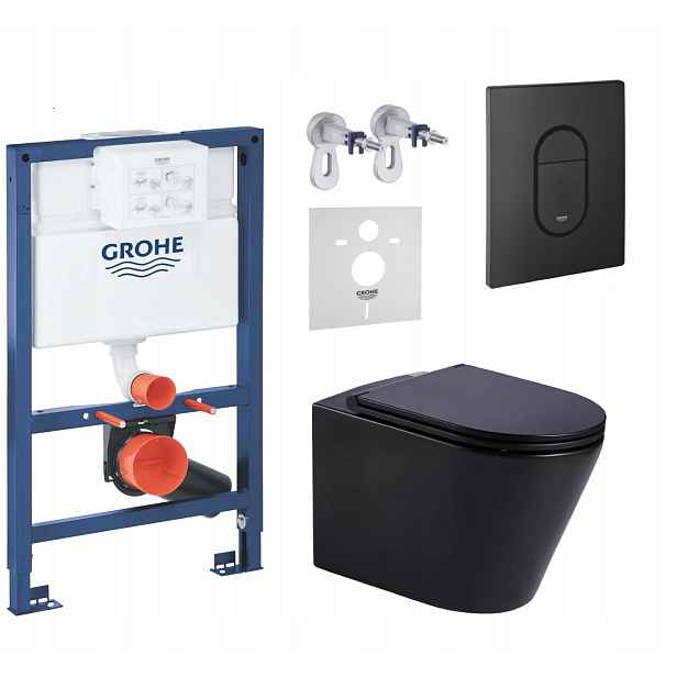 7v1 Sada Wc, Stelaz Grohe Wc Mísa Imprese Černá Tlačítko Fresh Černá