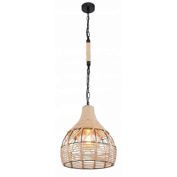 Černá závěsná lampa Halia s konopným lanem nad stůl Globo