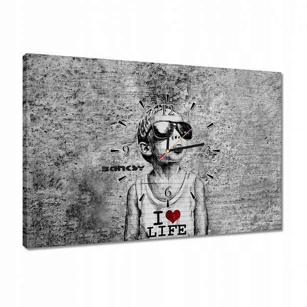 Hodiny 60x40 I love life Banksy