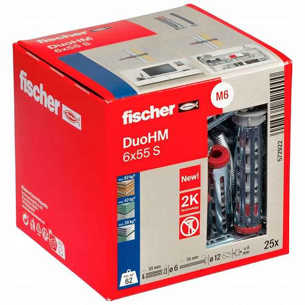 Kolík na desky G-k DuoHM 6 x 55 S Ph Pz Fischer 25 Ks