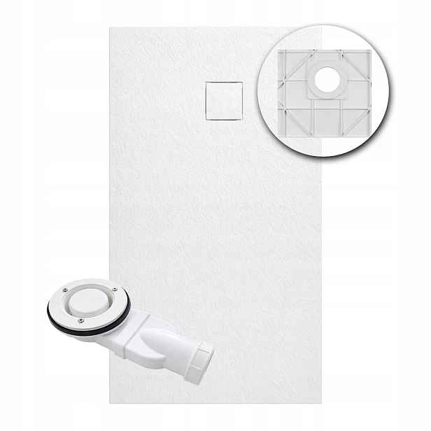 Sprchová Vanička Obdélníková Smc 140 x 80 cm Bílá Struktura Kamene Sifon Aquauno