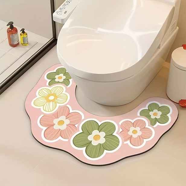 TEMU Minimalistická koupelnová toaletní podložka do U, absorbuje vodu a rychleschnoucí podložka pod nohy, na bázi, pro domácí použití, protiskluzová