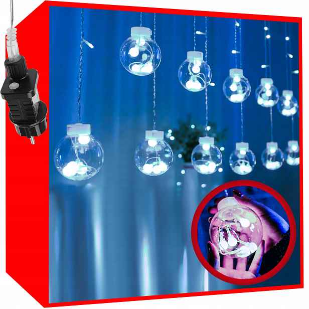 Vánoční Osvětlení Na Stromeček 108 Led Záclona na okno Kuličky Wew/Zew 2,6 x 1 m Studená bílá