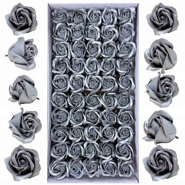 Stříbrné mýdlové růže Sada 50 ks Mýdlové hlavičky květů pro flowerboxy