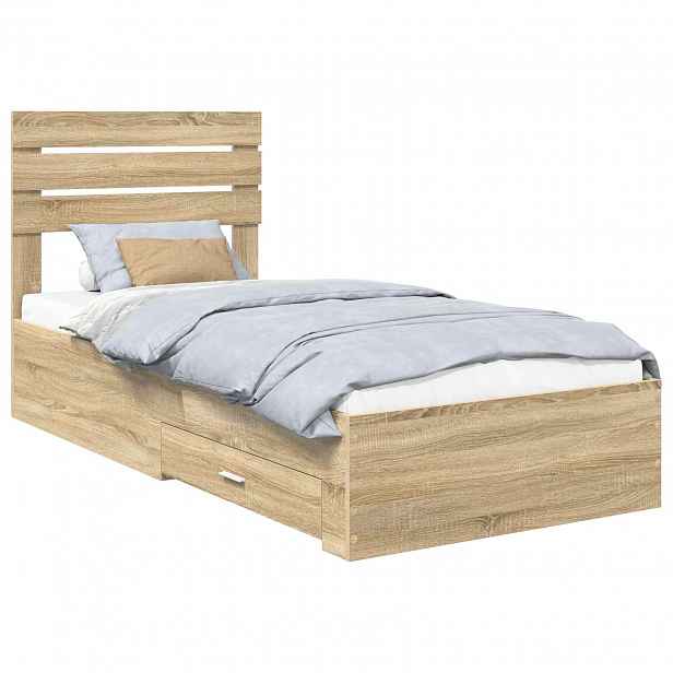 vidaXL Rám postele se zásuvkou Sonoma dub 90 x 200 cm Kompozitní dřevo