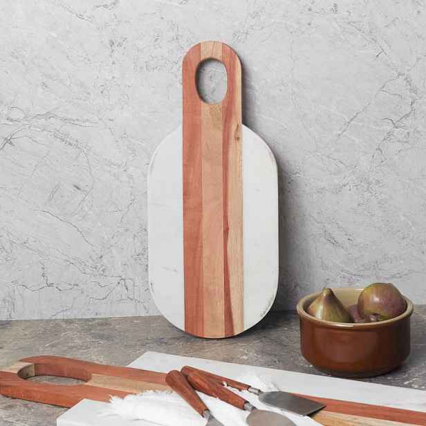 Be Home Oválné prkénko White Marble & Wood, 15×35,5 cm, přírodní 38-01
