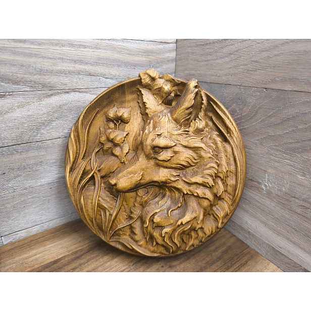 Dřevěný obraz Lis pro myslivce, jubilejní dárek, reliéf, 25 cm