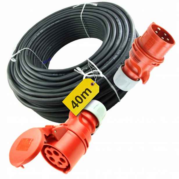 Prodlužovací Kabel 5x2,5 40 m 16 A Gumový kabel se zásuvkou a zástrčkou H07 Onpd