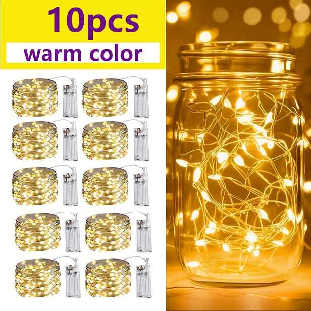 TEMU 10ks Teplé bílé LED řetězové světýlka 30 LED DIY ručně vyráběné dekorativní světla pro narozeninové bankety, svatby, květinové dárkové krabice,
