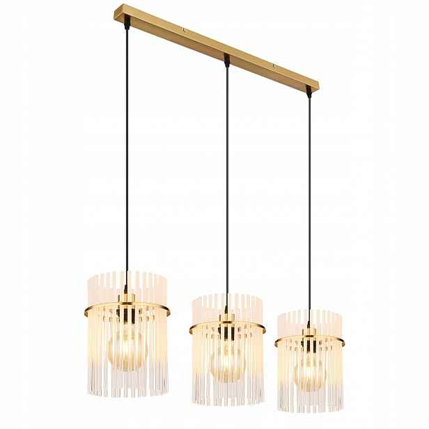 Zlatá závěsná lampa Gorley s teplým leskem nad stolem Globo